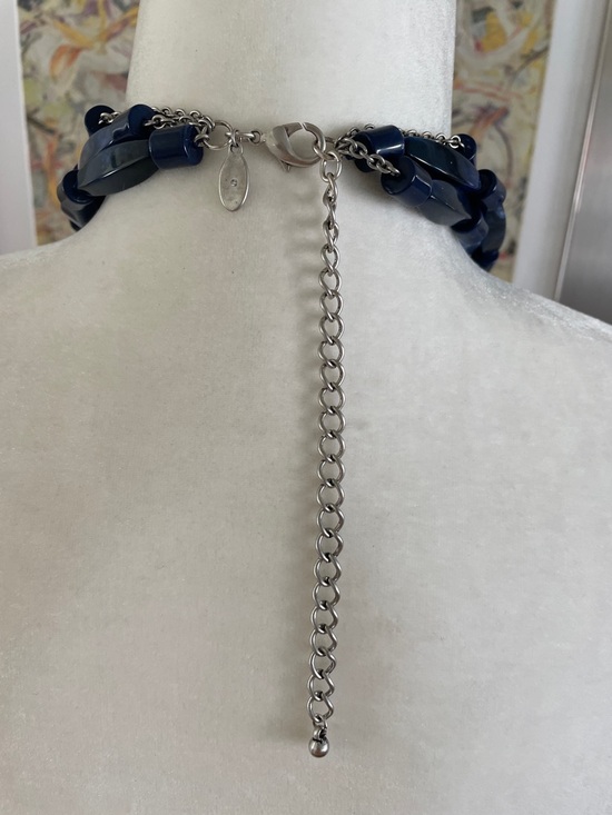 CHICO’S TRIPLE STRAND COBALT BLUE BEADED STATEMENT NECKLACE Chunky Layered - Picture 4 of 10